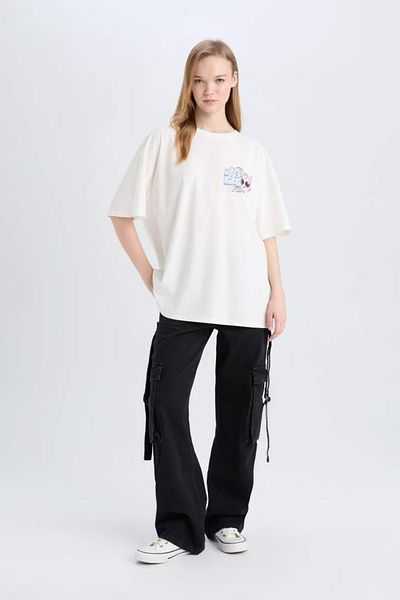 DeFacto Cool Oversize Φαρδύ κοντομάνικο μπλουζάκι με λαιμόκοψη με στάμπα