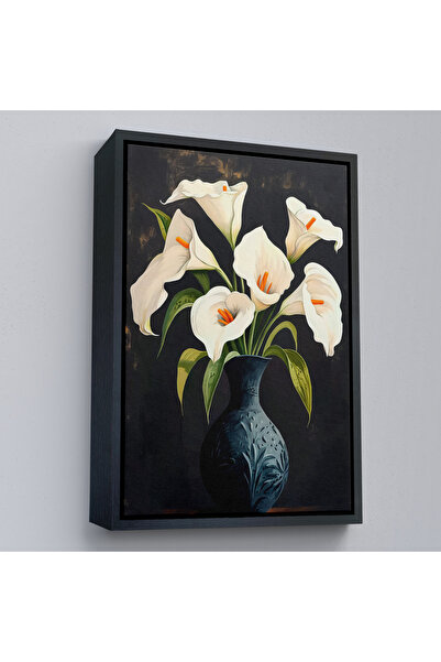 Oxyteez Flori albe într-o vază cu cadru de lemn Tablo-7555