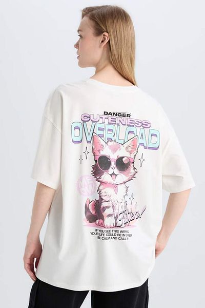 DeFacto Cool Oversize Φαρδύ κοντομάνικο μπλουζάκι με λαιμόκοψη με στάμπα