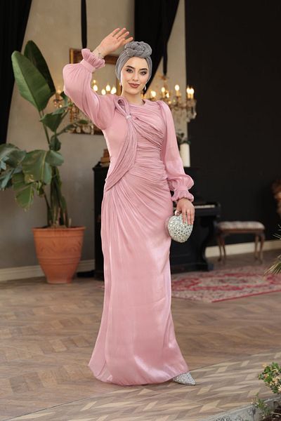 N.S NEVA STYLE Draped Powder Hijab Evening Dress 51512Pd
