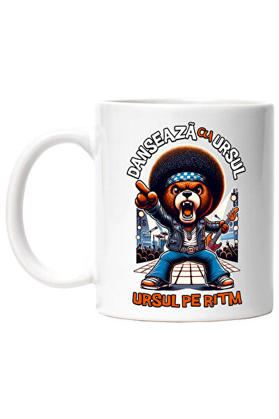 StoryGift Romania Cana Ursul pe ritm. danseaza cu ursul distractie , 330ml, Ceramic cu Maner Alb, Cu Maner Alb