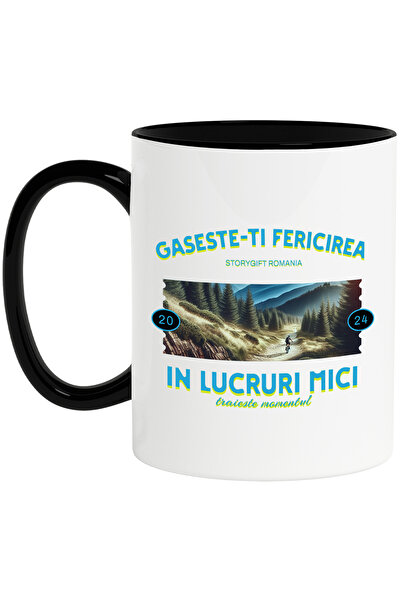 StoryGift Romania Cana Om pe bicicleta printre munti, drumetie, 330ml, Ceramica cu Maner Negru, Cu Maner Negru