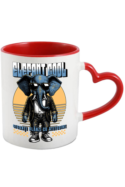 StoryGift Romania Cana Elefant cool. Giganți blânzi cu stil, animal, 330ml, Ceramica cu Maner Inim, Cu Maner Inim