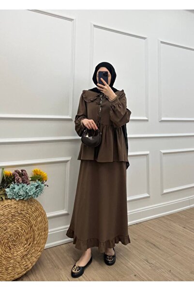 Rabia Ateş بدلة راميلا مع تنورة - بني