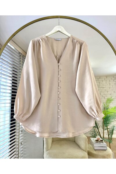 ensade Γυναικείο πουκάμισο με κουμπιά από ύφασμα Modal με λαιμόκοψη σε σχήμα V