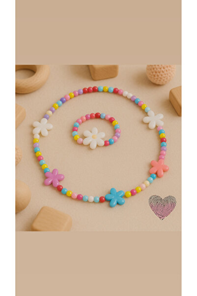 Darya DD258 Minik Çiçekli Renkli Kolye & Bileklik Genç Çocuk Kız