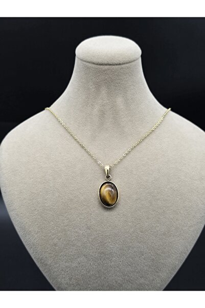 NBS Beautiful Naturel Stones Bakır Kaplan Gözü Kolye Trend Saf Bakır ( Kaplama Zincir ) ( Hediyelik , Günlük , Özel Günler )