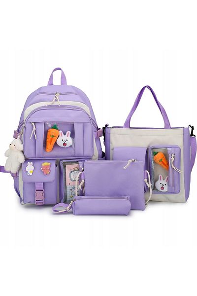 OEM 4in1 Set for Schoolchildren (backpack, shoulder bag, elegant envelope, pencil case), color PURPLE with RABBIT
