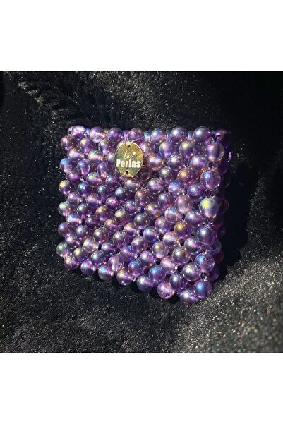 Las Perlas محفظة صغيرة لحامل البطاقات من اللؤلؤ الأرجواني