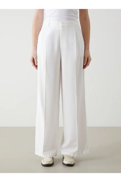 LC Waikiki Xside White Women's Trousers Loose Fit Wide Leg