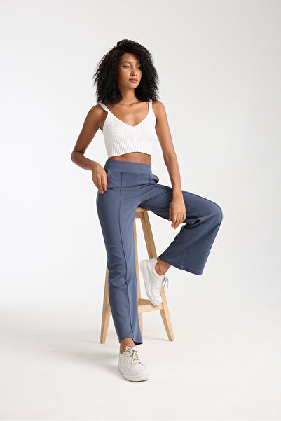 Story Kadın Yumuşak Dokulu Nervür Detaylı Bol Paça Yüksek Bel Pantolon Eşofma...