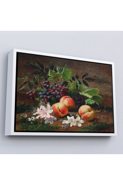 Oxyteez Pictură de piersici și struguri pe sol cu ​​cadru din lemn-7046