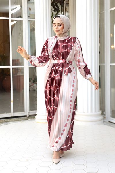 N.S NEVA STYLE Φόρεμα Hijab με πλισέ σχέδιο Salmon 23503SMN