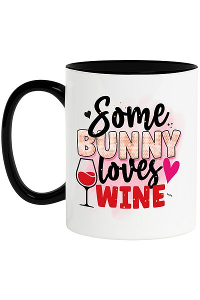 StoryGift Romania Cana cu mesajul "Some bunny loves wine", Paste fericit, ilustratie, sarbatori pa, Cu Maner Negru