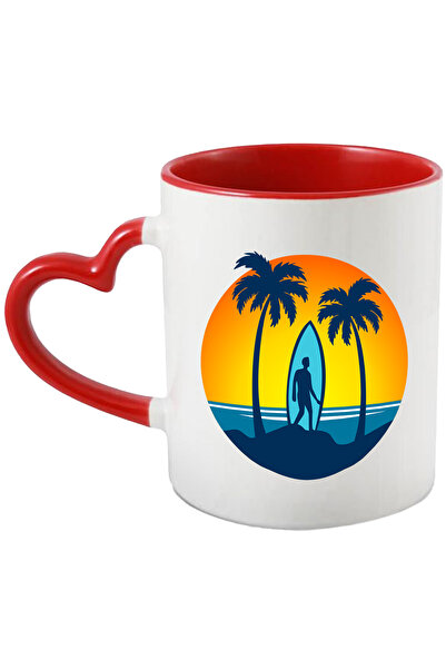 StoryGift Romania Cana Cu Surfer, Palmieri, Apus, Mare, Multicolor 330 ml, Ce...