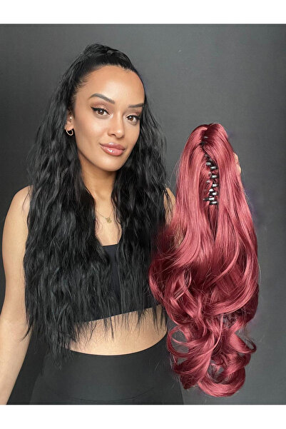 Suzan Peruk Kızıl Tak ve Çık Tokalı Dalgalı At Kuyruğu - Mandallı postiş