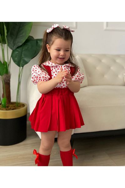 Tinypeople Female Child Festive Set Koz Child Heart Shirt Gilet Buckle Set