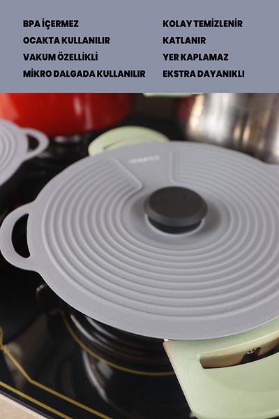 Destpak 4Pcs Silicone Pot Pan Lid Set - Powerful Vacuum - Fast Cooking - Cooker, Microwave Refrigerator