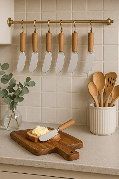 Veliday 6 Adet Bambu Saplı Tereyağı Bıçağı 6'lı Reçel Bal Çikolata Bıçağı