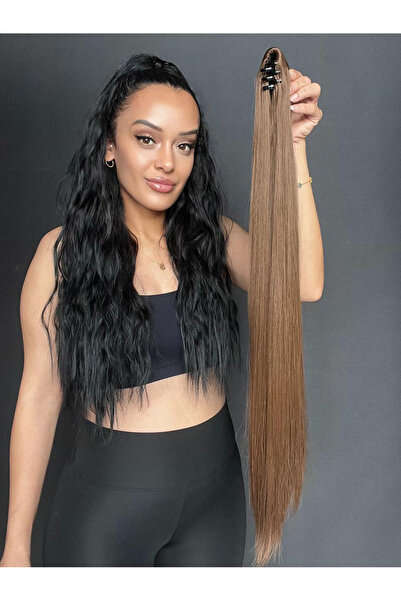 Suzan Peruk Açık karamel Tak ve Çık Tokalı Dalgalı At Kuyruğu - Mini Mandallı...