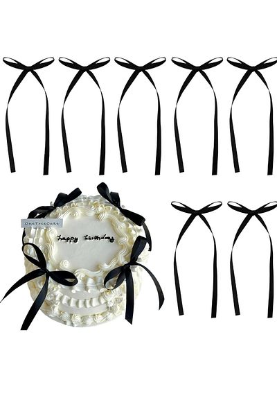 hediyehobihersey Edible Cake Cookie Decoration Bow DIY 16 Pieces 21cm Length 1 cm Width Black