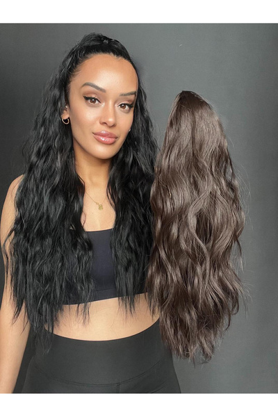 Suzan Peruk Doğal örgü dalgalı Tak ve Çık Tokalı Dalgalı At Kuyruğu - Mini Ma...