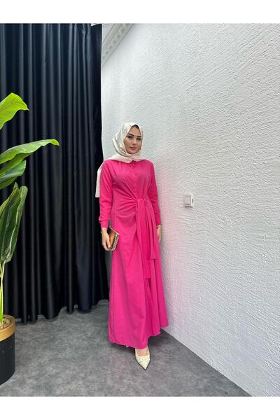 MEYSADESİGN Zisy Bağlamalı Poplin Elbise Fuşya