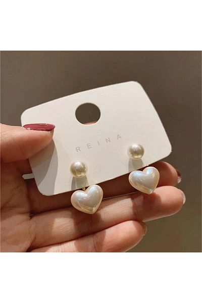 Valona Jewelry Women's Pearl Heart Ghost Earrings