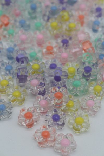 Hobimos 25 Gram Transparent Daisy Beads - Colored Jewelry Beads Inside, ~40 Pieces