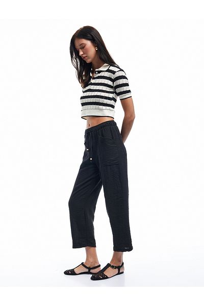 Koton Textured Balloon Fit Pants with Standard Waist Pocket