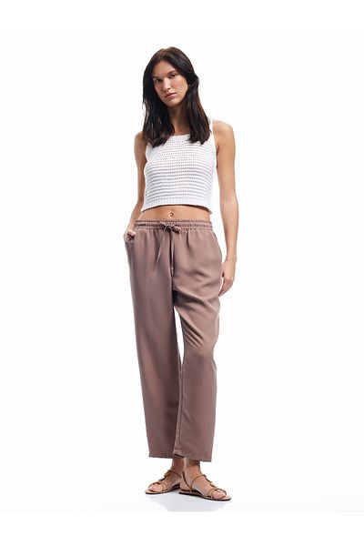 Koton Modal Blended Carrot Trousers with Belted Waist and Pockets