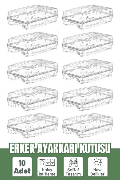 Evmarketi 10 Adet Erkek Ayakkabı Kutusu Şeffaf Ayakkabı İstifleme Saklama Kutusu