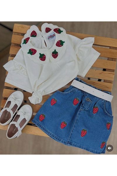 KOKOŞ BEBEK Set de fuste din denim cu model de căpșuni