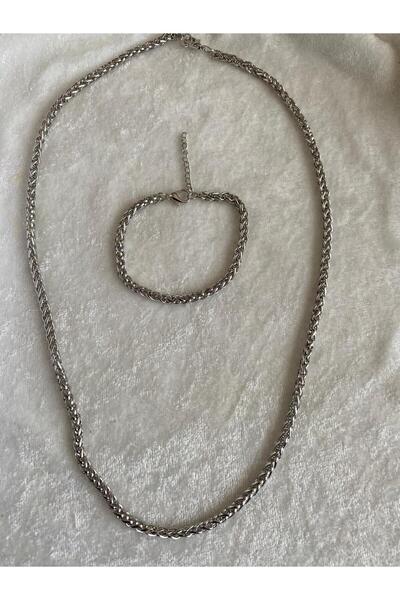 KANERUZ Unisex Angelus Model Thick Chain Necklace and Bracelet Set of 2