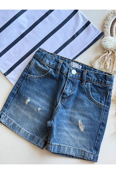 Sipsirin Stylish and Comfortable Striped T-Shirt and Denim Shorts Set for Kids (Ages 3-10)