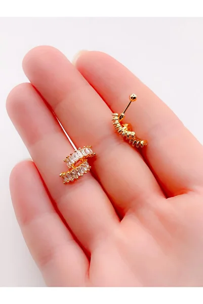 Trinos Surgical Steel Piercing (Piercing) Double Half Ring Tragus Helix Piercing with Zircon Stone (1Pc)