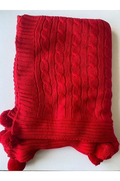 ART ÇEYİZ Pompom Knitted Knitted Tv Blanket (Sofa Shawl)
