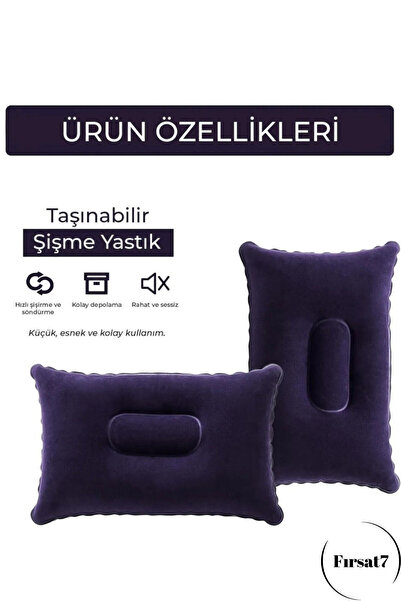 Fırsat7 Kadife Kaplı Şişme Yastık Küçük Kamp Yastığı Seyahat Yastığı 1 Adet Ş...