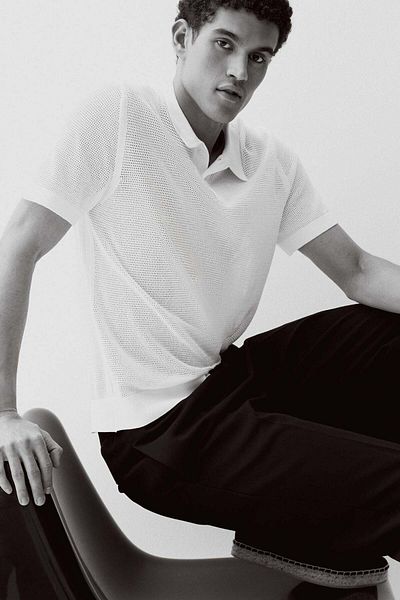 H&M Regular Fit Hole-knit Polo Shirt