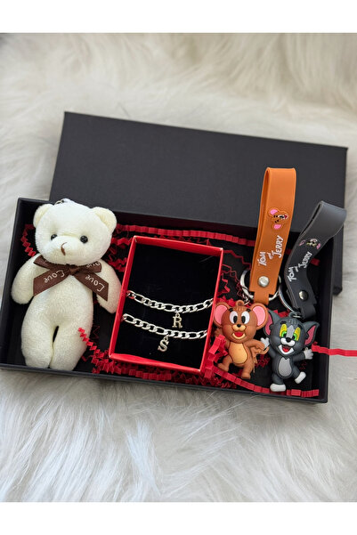 Hediyedukkani 2 Pieces Steel Letter Bracelet, Couple, Teddy Bear, Tom Jerry, Lover Gift Package