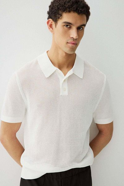 H&M Regular Fit Hole-knit Polo Shirt