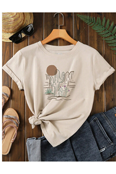 Trend Sizde Unisex Cotton Cactus Front Printed Design Tshirt