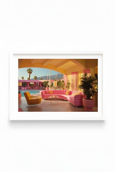 Home Pink Palm Island, Licensed Framed Painting, Living Room Decor, Teen Room Decoration