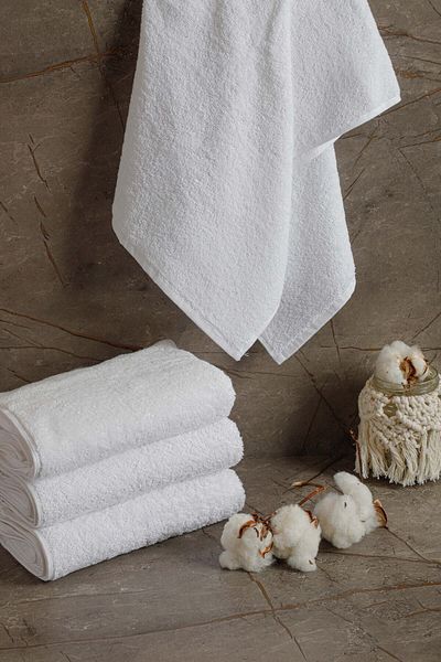 Gön Ev Tekstili White Hand Towel 10 Pieces Hotel Towel, 100% Cotton 200 Grams 50X90 cm