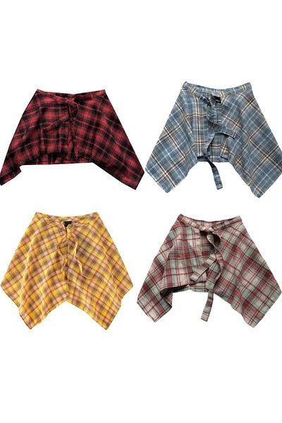 stilim trend Vintage Harajuku Checked Shirt Extender Hong Kong Style Skirt