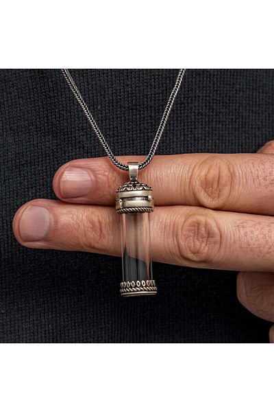 Skygo Silver Openable Amulet Container Cevşen Men's Necklace