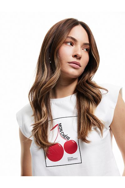 Koton Tricou crop fără mâneci, din bumbac, cu imprimeu cireșe