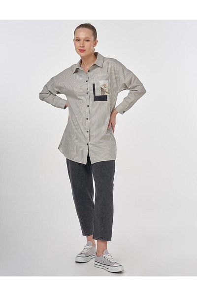 KYR Print Detailed Cotton Tunic Khaki