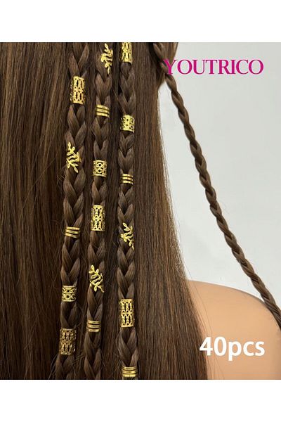 Youtrico 40pcs Retro hair braid headband DIY，Gold,Hollowed,Hair accessories