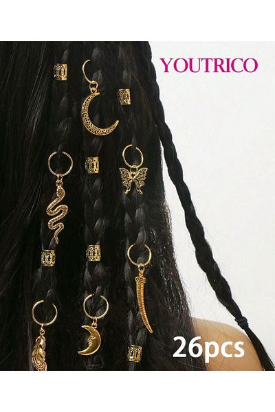 Youtrico 26pcs hair braid headband DIY，Butterfly,snake, moon,Hair accessories